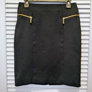 MICHAEL KORS Women's 6 Black Pencil Skirt Gold Zipper Accents Designer Corpcore